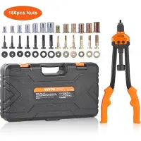 Vevor Riveteuse Manuelle pour Écrou à Sertir 41 cm Pince à Insert Fileté avec 13 Mandrins 186 Écrous de 13 Tailles Outil à Riveter Bouton de Dérivetage Mallette Portable pour Automobile Bricolage