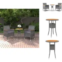vidaXL Ensemble de jardin 3 pièces Poly Rotin Gris - Ensemble de meubles de jardin