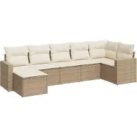 vidaXL Ensemble de salon de jardin 7 pièces avec coussins Beige Poly Rattan