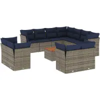 vidaXL Ensemble de salon de jardin 12 pièces avec coussins Gris Poly rotin