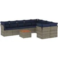 vidaXL Ensemble de salon de jardin 10 pièces avec coussins Gris Poly Rattan