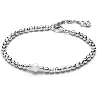 Pandora Bracelet Perle De Culture D'eau Douce Traitée & Détails Sertis Grain