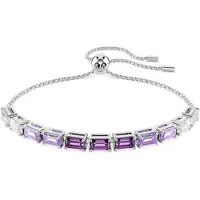 Swarovski Bracelet Tennis Matrix, Taille Baguette, Violet, Métal Rhodié