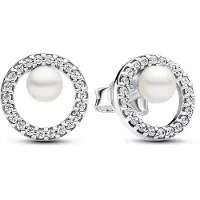 Pandora Clous D'oreilles Perle De Culture D'eau Douce Traitée & Halo Pavé