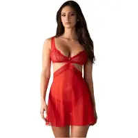 Obsessive Cupide Desir - nuisette dentelle transparente - rouge - ensemble