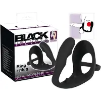 Black Velvets - plug anal avec anneau pénis et testicules - silicone noir