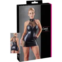 Cottelli collection - robe courte brillante à dentelle col tour de cou - noir - XL
