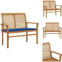 vidaXL Banc de jardin avec revêtement bleu roi 112 cm bois massif teck - Bancs de jardin