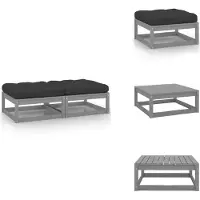 vidaXL Tabouret de jardin avec coussin 2 pcs. Gris Pin massif - Eléments de canapés de jardin