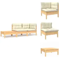 vidaXL Ensemble de salon de jardin 3 pièces avec coussins en pin massif crème - éléments de canapé de jardin