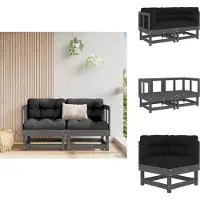 vidaXL Canapé d'angle avec coussins 2 pcs. Gris Pin massif - Eléments de canapés de jardin