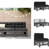 vidaXL Canapé central avec coussin 2 pcs. Gris Pin massif - Eléments de canapés de jardin