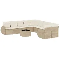 The Living Store 11 pcs. salon de jardin avec coussins Beige Poly Rattan