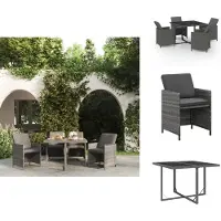 vidaXL Ensemble de jardin 5 pièces avec coussins Poly Rotin Gris - Ensemble de meubles de jardin