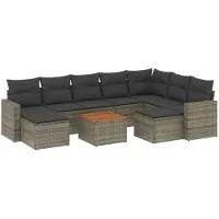 The Living Store 10 pcs. salon de jardin avec coussins Gris Poly Rattan