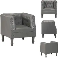 vidaXL Fauteuil Gris Cuir véritable - Fauteuil