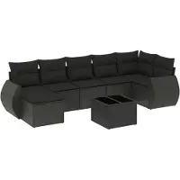 The Living Store Ensemble de jardin canapé 8 pièces avec coussins Noir Poly Rattan
