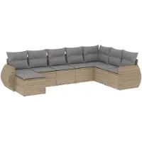 The Living Store Ensemble de jardin canapé 8 pièces avec coussins Beige Poly Rattan