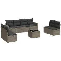 The Living Store 9 pcs. salon de jardin avec coussins Gris Poly Rattan