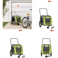 vidaXL Remorque pour vélo Chiens Vert et gris Tissu Oxford et fer