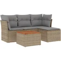 vidaXL Ensemble de salon de jardin 5 pièces avec coussins Beige Poly Rattan