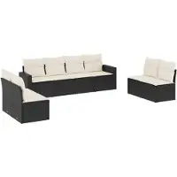 The Living Store Ensemble de jardin canapé 8 pièces avec coussins Noir Poly Rattan