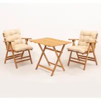 Skye Decor , ensemble de table et chaises de jardin de haute qualité (3 pièces) en bois de hêtre, couleur naturelle/crème