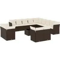 vidaXL Ensemble de salon de jardin 14 pièces avec coussins Marron Poly Rattan
