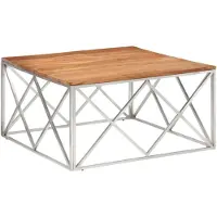 The Living Store Table basse argentée en acier inoxydable et bois massif d'acacia