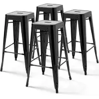 Oviala Lot de 4 tabourets de bar acier noir brillant - Indus