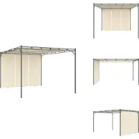 vidaXL Pavillon de jardin avec rideau latéral 4x3x2,25 m Crème - Pavillons & Tentes de réception