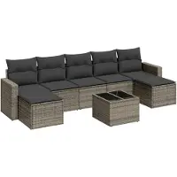 The Living Store Ensemble de jardin canapé 8 pièces avec coussins Gris Poly Rattan