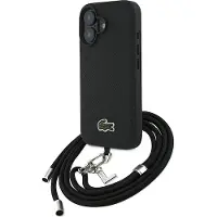 Lacoste Case Iconic Petit Pique Crossbody Cord MagSafe for iPhone 16 black (Apple iPhone 16), Coque pour téléphone portable, Noir