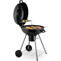 Relaxdays Barbecue sphérique , Ø 53 cm, 2 grilles, thermomètre, cendrier, barbecue au charbon de bois avec roulettes, BBQ, fumoir, noir