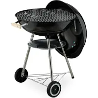 Relaxdays Barbecue sphérique , grille de cuisson de 54 cm de diamètre, barbecue d'extérieur, barbecue au charbon de bois avec roulettes et pied, bac de récupération, fumoir, noir