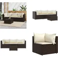 vidaXL 4 pcs. Garden Lounge Set with Coussins Braun Poly Rattan - Garden Lounge Set - Garden Lounge Sets - Outdoor Lounge Set - Lounge Set Terrasse