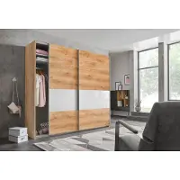 Wimex Armoire à portes coulissantes Bramfeld, finition au choix, chêne plané / verre blanc, 225 x 64 x 208 cm