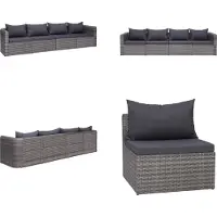 vidaXL Ensemble de canapés de jardin 4 pièces avec coussins Gris Poly rotin - Ensemble de canapés de jardin - Ensemble de jardin - Garniture de jardin