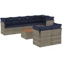 vidaXL Ensemble de salon de jardin 9 pièces avec coussins Gris Poly rotin