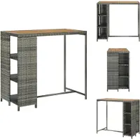 vidaXL Table de bar avec étagère Gris 120x60x110 cm Poly rotin - Tables de salle à manger