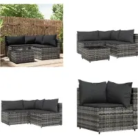 vidaXL 4 pcs. Garden Lounge Set with Coussins Grey Poly Rattan - Garden Lounge Set - Garden Lounge Sets - Outdoor Lounge Set - Lounge Set Terrasse