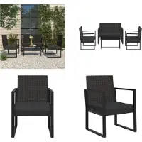 vidaXL 4 pcs. Garden Lounge Set with Coussins Black Poly Rattan - Garden Lounge Set - Garden Lounge Sets - Terrassen Lounge Set - Outdoor Lounge Set