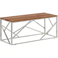 The Living Store Table basse argentée en acier inoxydable et bois massif d'acacia