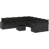 The Living Store 11 pcs. salon de jardin avec coussins noir poly rotin