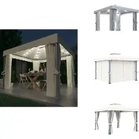 vidaXL Pavillon avec rideaux & guirlande lumineuse LED 3x3 m blanc crème - Pavillons & Tentes de réception
