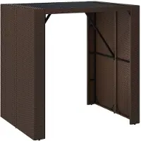vidaXL Table de bar avec plateau en verre Marron 105x80x110 cm Poly rotin - Tables de jardin