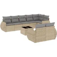 vidaXL Ensemble de salon de jardin 9 pièces avec coussins beige Poly rotin