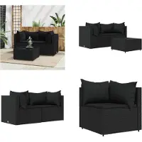 vidaXL Ensemble de salon de jardin 3 pièces avec coussins noir poly rotin