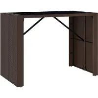 vidaXL Table de bar avec plateau en verre Marron 145x80x110 cm Poly Rotin - Table de bar avec plateau en verre - Tables de bar avec plateau en verre - Table de fête - Table de bistrot