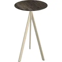 Essentials Table de bar Infinity Tripod avec structure couleur sable et plateau HPL aspect bois lavé, Ø 70 cm, 1 pièce